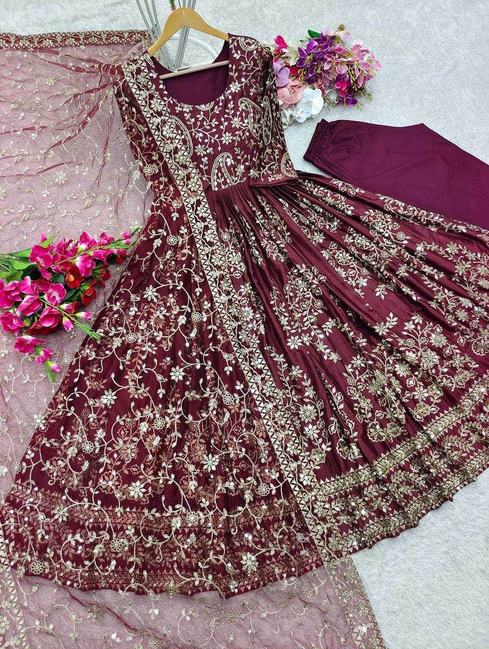 Chinon Silk Embroidery Designer Gown - MYLUXURY LANE ENTERPRISE